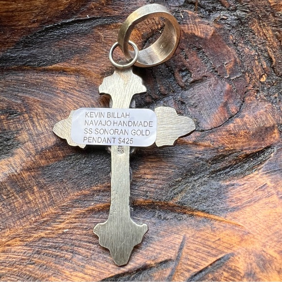 Kevin Billah Sterling Silver Sonoran Gold Turquoise Cross Pendant 925 - Picture 5 of 15